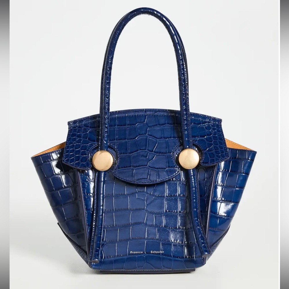 Proenza Schouler- embossed small pipe midnight blue croc bag